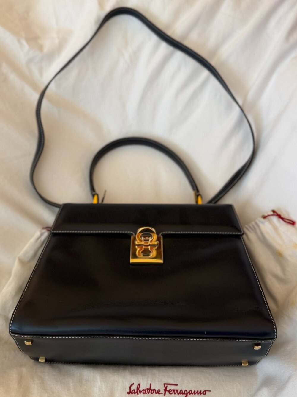 SALVATORE FERRAGAMO. Small top handle midnight blue bag